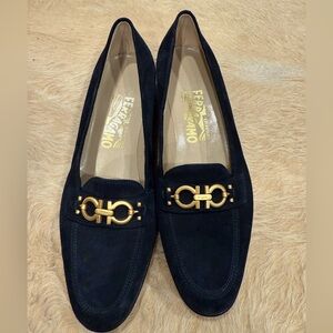 Salvatore Ferragamo Black Loafers with Gold Accent
